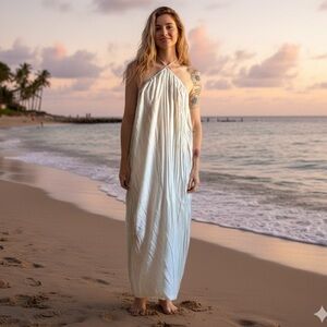 We Wore What Sz S  Cream Halter Flowy Maxi Bridal Honeymoon Dress